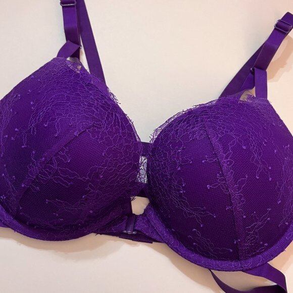 NWOT VS Front Closure 32DD Purple Lace Push-up Strappy Bra - Picture 7 of 8